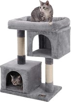 Katten Krabpaal klein - Kattenboom met pluizig uitzichtplatform - Kattentoren - 60 x 40 x 84 cm - Grijs