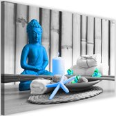 Schilderij Blauwe Boeddha , 2 maten , wit grijs (wanddecoratie)