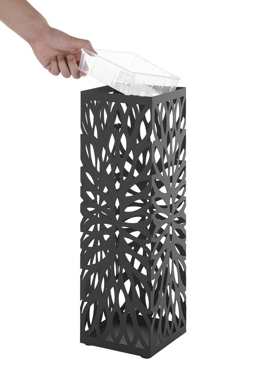 Porte-parapluie en métal avec égouttoir - Porte-parapluie de 49 cm de haut; 15,5 cm de large et 15,5 cm de profondeur - Noir
