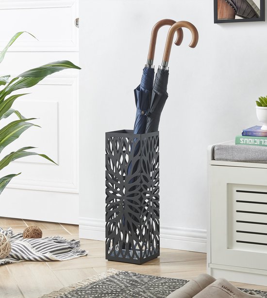 Porte-parapluie en métal avec égouttoir - Porte-parapluie de 49 cm de haut; 15,5 cm de large et 15,5 cm de profondeur - Noir