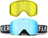 FLAKER Magnetische Skibril - Navy – Wit Frame – ICE Revo Spiegellens + Extra Lowlight Lens + Beschermcase