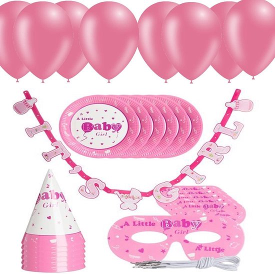 Raar Vlak bestuurder Geboorte feest baby kraamcadeau Slinger 8 bordjes 8 feesthoedjes en 8 roze  ballonnen.... | bol.com