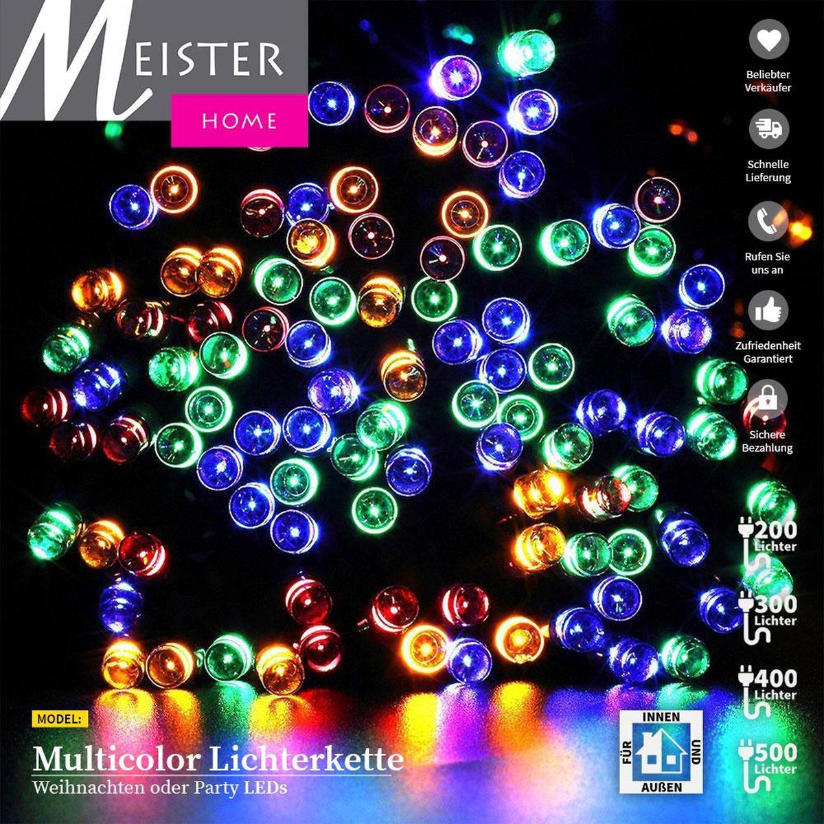 Meisterhome 400 led Multicolor - Kerstboom verlichting sfeer verlichting -Decoratie Voor binnen & buiten - IP44 - CE GS TüV - 35m