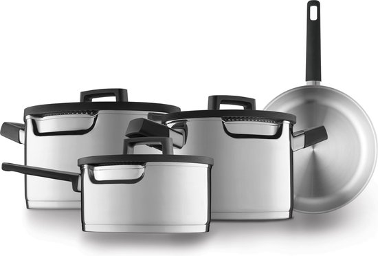 BergHOFF Gem Downdraft kookpannenset - 4 delig - RVS - Veilig afgietsysteem