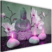 Schilderij Boeddha en orchidee, 2 maten, roze/grijs, Premium print