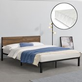 Metalen bed Lausanne met matras 180x200 zwart en walnoot