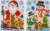 Kerst stickers Set van 2 raamstickers met houteffect - Kerstman - Sneeuwpop - 27 x 35 cm - Raamdecoratie - Stickers