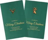 MerryDecorations - Luxe Kerstkaart Set - Kerstmis - Wenskaarten - Rendier - Vintage - Kerstsok - Kerst- en Nieuwjaarskaarten - Inclusief 2 Gouden Envelop