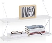 Relaxdays wandrek 2 etages - MDF fotoplank met metalen frame - open wandbox - boekenplank - wit