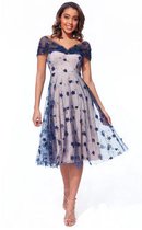 Speelse jurk met bloemen - Maat 40 - Donkerblauw