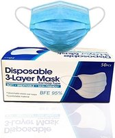 3-laags wegwerp mondkapjes - Niet Medisch - CE Gekeurd - 50 in een doos - Blauw