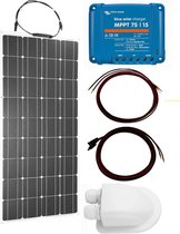 Set Flexibel Zonnepaneel 100WP Caravan, Camper, Boot, Tent of Tuinhuisje - MPPT Victron Energy laadregelaar 75/15 - Zonnepaneel Compleet Pakket - Kabel met connectoren - Dakdoorvoer - Plug-Play set schematische tekening en handleiding-Monokristallijn