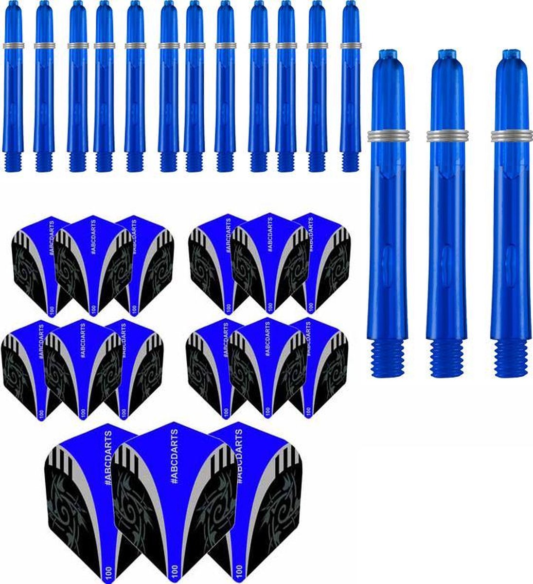 ABCDarts - Dart Flights En Dart Shafts - Tribal Edgeglow - Short Donkerblauw - 5 sets