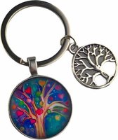 Sleutelhanger Tree of Life – Glas – Levensboom - Aquarel Effect - Azuur