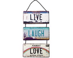 Signs-USA - Live Laugh Love - aan kettingen - Souvenir kentekenplaat nummerbord Amerika - verweerd - 30,5 x 55 cm