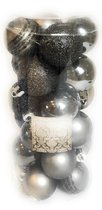 Kerstballen 24 stuks - Kerstballen - Antraciet - Glanzend - Mat - Glitter - Disco - 8cm - Kerstballen Koker - Plastic Kerstballen - Kerstversiering voor Binnen - Verkrijgbaar in me