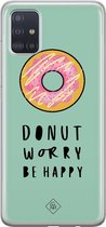 Samsung A51 hoesje siliconen - Donut worry | Samsung Galaxy A51 case | Roze | TPU backcover transparant