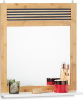 relaxdays badkamerspiegel met planchet - bamboe spiegel - wandspiegel hout - met plankje