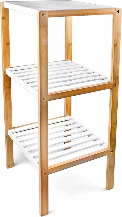 troosten noodsituatie morgen Relaxdays badkamerrek bamboe - 3 planken - open kastje - badkamerkast -  keuken - wit/bruin | bol.com
