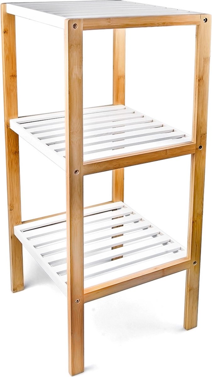 Relaxdays badkamerrek bamboe - 3 planken - open kastje - badkamerkast -  keuken - wit/bruin | bol.com