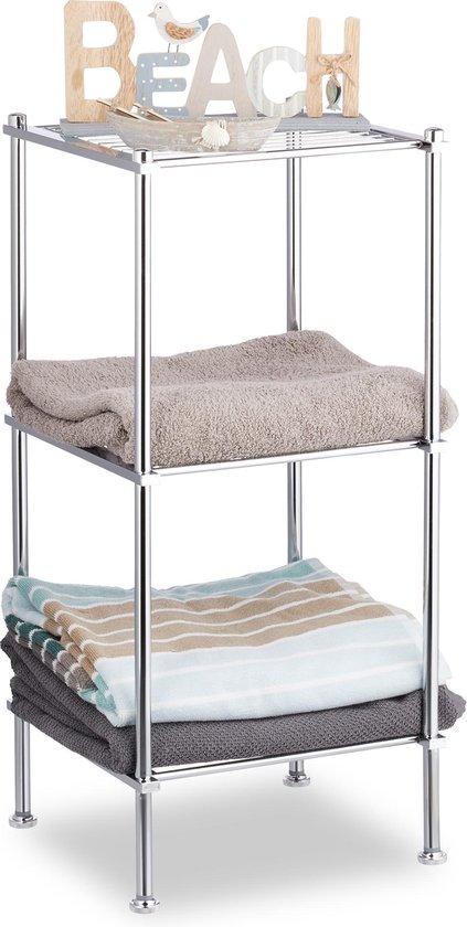 Relaxdays badkamerrek, hout, HxBxD: 97 x 35 x 31 cm, met wieltjes, 4