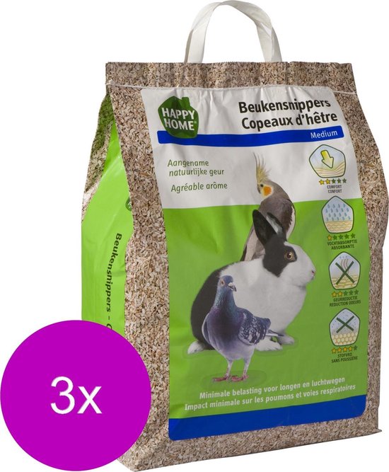 Happy Home Beech chips Medium 6 Mm - Couvre sol - 3 x 20 l