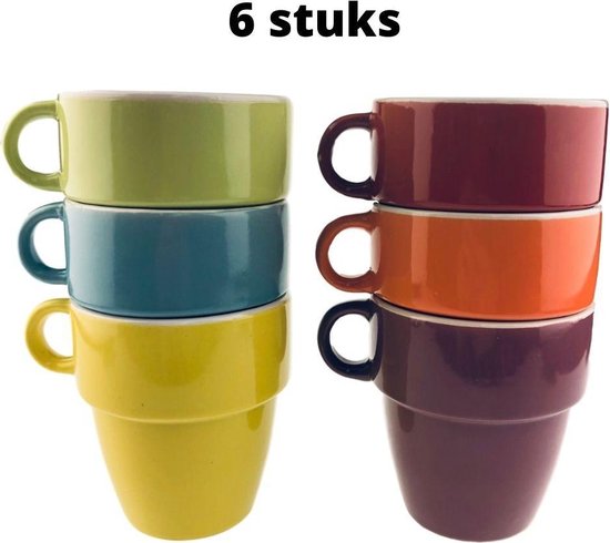 Orange85 Koffiekopjes - gekleurd - 200 - 6 stuks - Paars - Oranje - Groen -... | bol.com