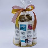 Cadeau voor vrouw Therme geschenkset vier douchegel borstel en spons - Therme Zen, Therme Mystic rose, Therme Mindful blossom, Therme Zen by night - Geschenkset vrouwen - verjaarda