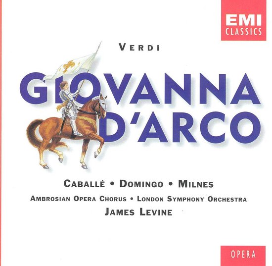 CD-hoes met een ridder te paard, "GIOVANNA D'ARCO" in grote letters, en "VERDI".