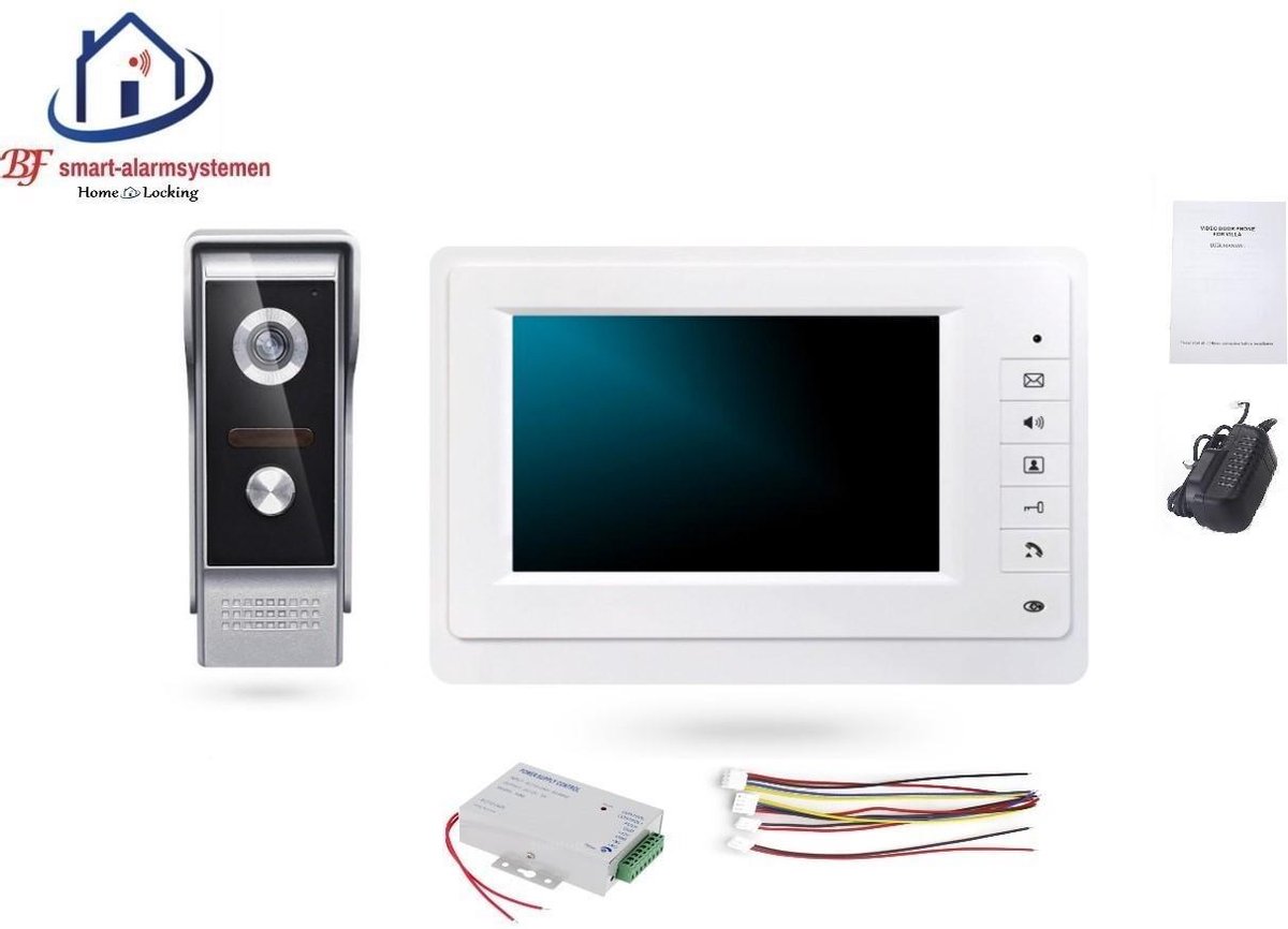 Home-Locking videofoon met 1 binnen paneel en elekro box 12VDC voor aansluiting elektrisch slot.DBF-DT-2214-1E-1