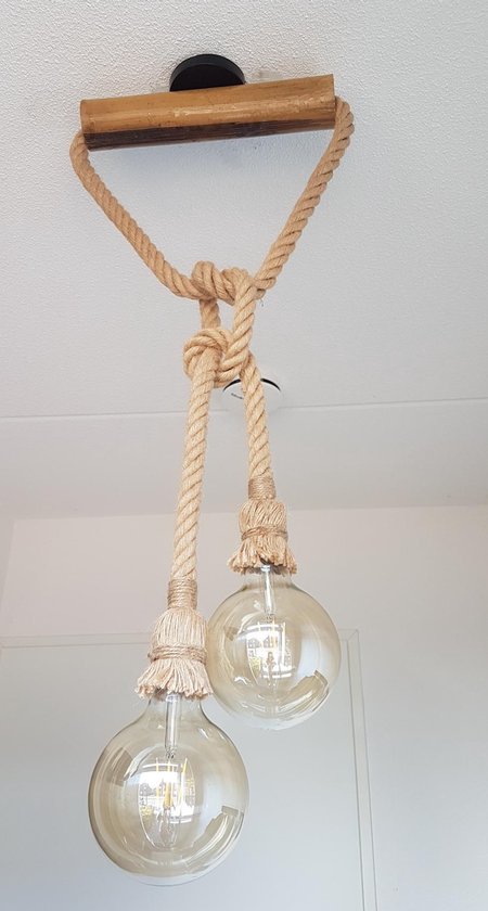 Touwlamp Twee fittingen met bamboe 1 m | E27 | incl. 2 LED lampen G125 |  Plafondlamp |... | bol.com