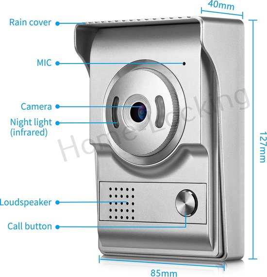 Home-Locking videofoon met 1 binnen paneel en elektro box 12VDC voor aansluiting elektrisch slot. DBF-DT-2207-1E-1 van Home-Locking — afbeelding 5