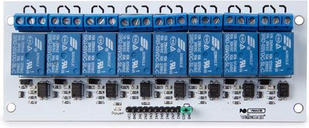 Whadda 8-kanaals relaismodule, directe microcontroller-aansturing, optogeïsoleerde ingangen