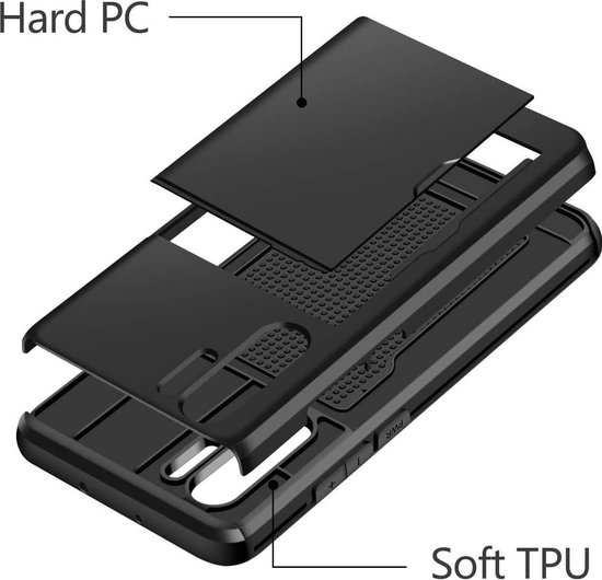 Étui à cartes antichoc de Luxe Xtreme pour Huawei P30 Pro | Silicone TPU de haute qualité - Boîtier PC dur | Couverture arrière | Portefeuille | Titulaire de la carte | Noir