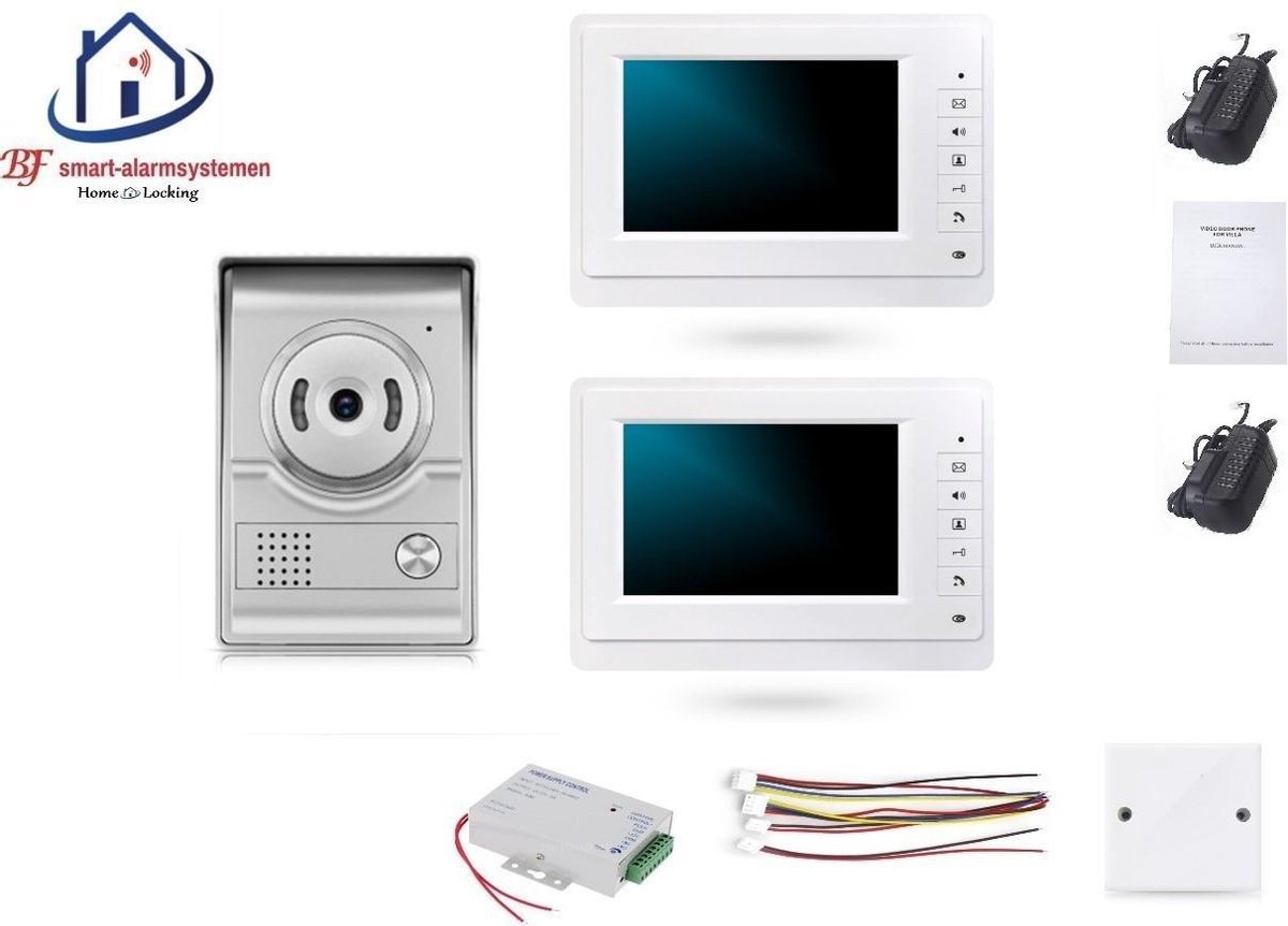 Home-Locking videofoon met 2 binnen panelen en elektro box 12VDC voor aansluiting elektrisch slot.DBF-DT-2215-1E-2