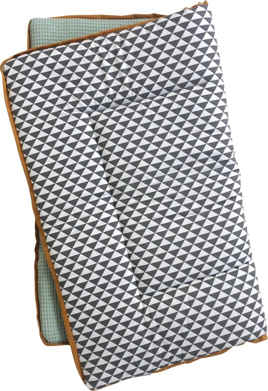 Hannahhave boxkleed Tricky Triangel 70/90 cm, wafelgroen, grijs met wit  driehoekjes en... | bol.com