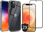 iPhone 12 Pro Hoesje en Screenprotector - iPhone 12 Pro Hoesje Transparant Siliconen Shockproof Case + 2x Screen Protector Glas Full