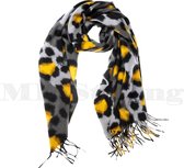 Sjaal winter shawl panterprint luipaard - wol viscose - zwart okergeel grijs
