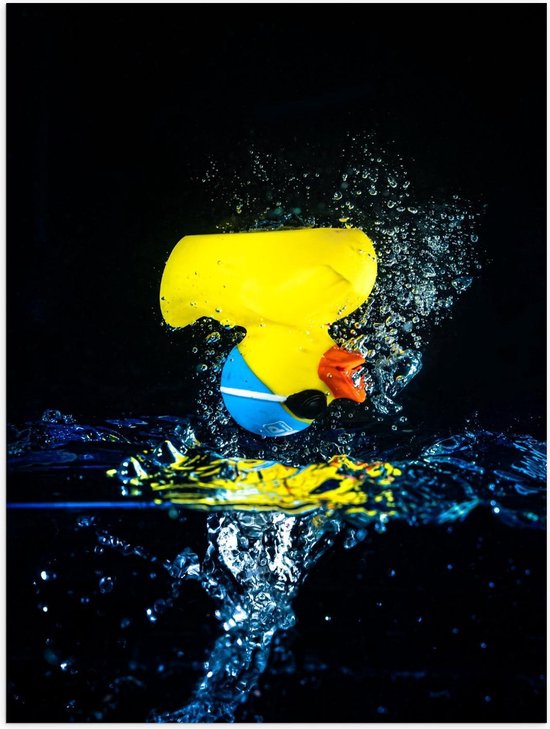 Poster – Badeend met Badmuts in het Water Vallend - 30x40cm Foto op Posterpapier