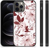 GSM Hoesje Geschikt voor iPhone 12 Pro Max Silicone Back Case met Zwarte rand Watercolor Flowers
