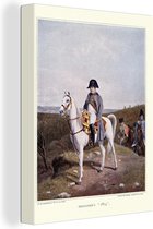 Canvas Schilderij Illustratie van Napoleon Bonaparte op een wit paard onder een grijze lucht - 30x40 cm - Wanddecoratie