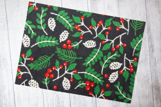Kerstmis vloerkleed tapijt kinderkamer Christmas Leaves – Wasbaar – Antislip – 85x60