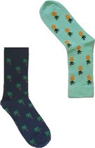 Heren sokken 43 46 | 2 Paar Leuke Sokken | Ananas Sokken (Groen) en Palmbook Sokken| Warme Sokken Unisex Maat 43-46