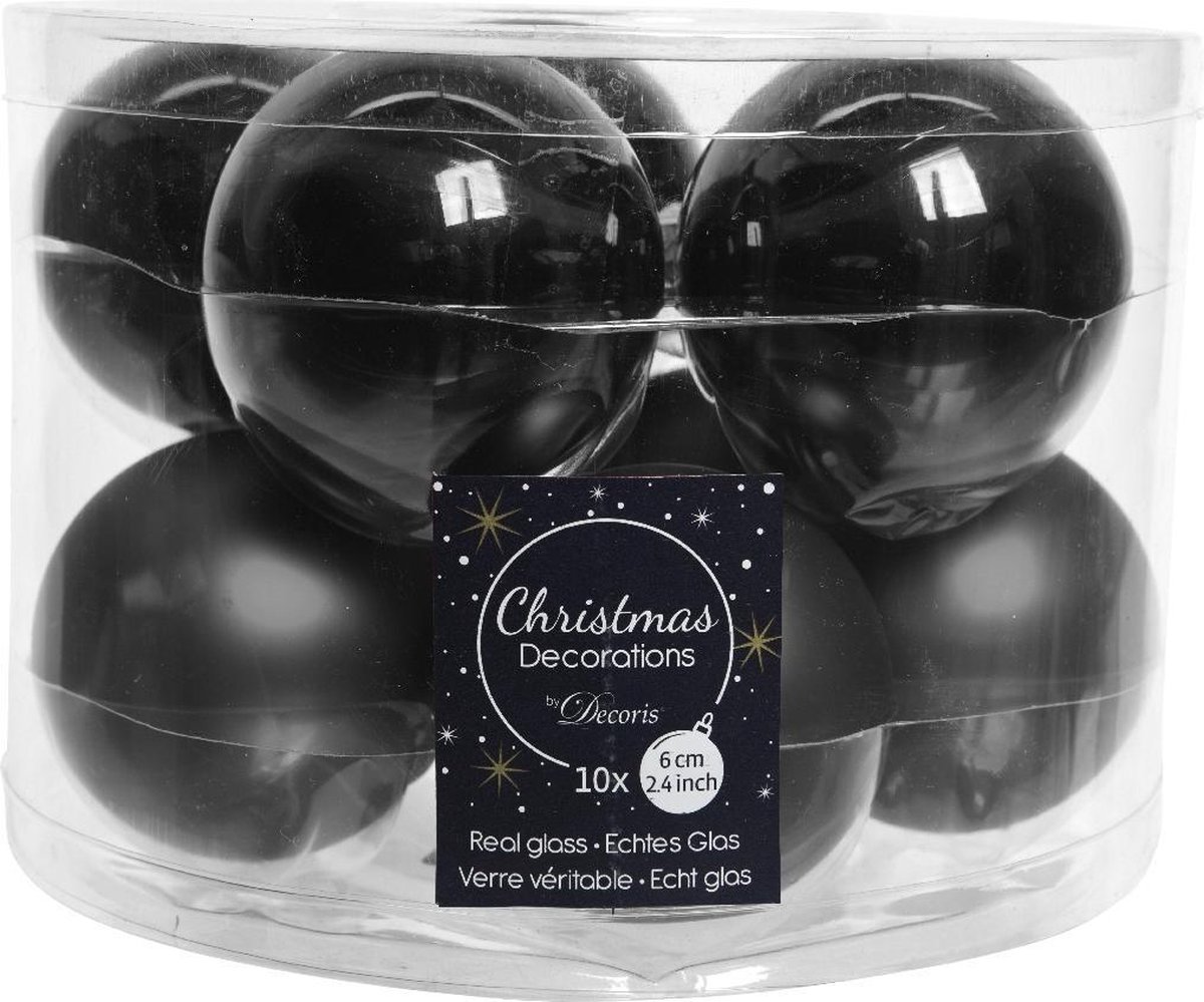 Kerstballen set 10-delig | glas | zwart | 6cm