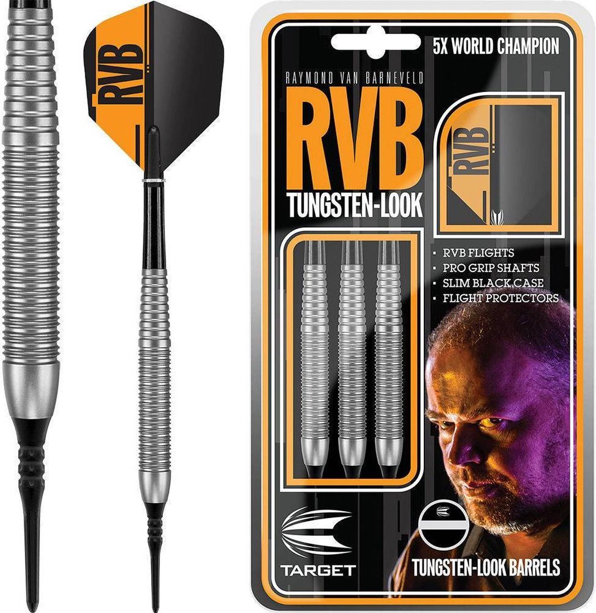 Target Darts Raymond Van Barneveld RVB Silver Tungsten Look 18G Brass Soft Tip Darts Set - View #4