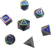 Iriserende Dungeons and Dragons D&D Premium Mini Dice Polydice | Incl Bewaarzakje | Set van 7 | DnD | Regenboog Olievlek | Metalen Dobbelstenen met Pouch | High Quality