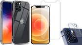 iPhone 12 Pro Hoesje en Screenprotector - iPhone 12 Pro Hoesje Transparant Siliconen Shockproof Case + Screen Protector Glas + Camera Lens Protector