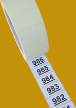 Genummerde etiketten op rol, 40 x 20,5 mm, mat wit papier / 0001 t/m 1000