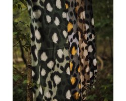 Sjaal winter shawl panterprint luipaard - viscose wol - taupe bruin ecru
