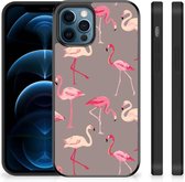 Smartphone Hoesje iPhone 12 Pro | 12 (6.1") Cover Case met Zwarte rand Flamingo